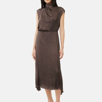 Clothing Jigsaw  | Satin Crinkle Midi Skirt Brown