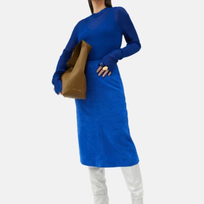 Clothing Jigsaw  | Suede Midi Skirt Blue