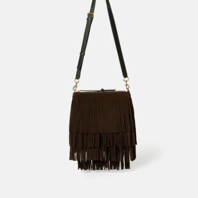 Accessories Jigsaw  | Ava Fringed Suede Crossbody Chocolate