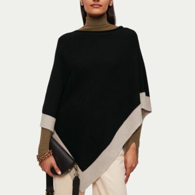 Accessories Jigsaw  | Wool Cashmere Border Poncho Black