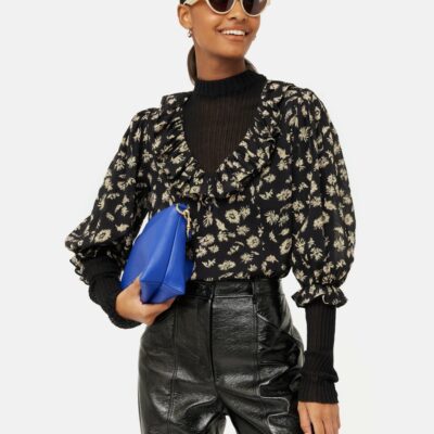 Clothing Jigsaw  | Aster Floral Crinkle Top Black