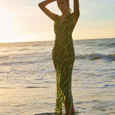 Clothing Jigsaw  | Abstract Zebra Silk Linen Dress Green