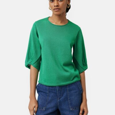 Clothing Jigsaw  | Twist Sleeve Knitted Top Green