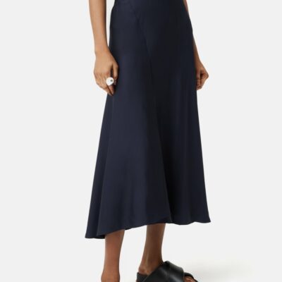 Clothing Jigsaw  | Satin Bias Asymmetric Skirt Navy