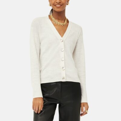 Clothing Jigsaw  | Linen Cotton V Neck Cardigan Ivory