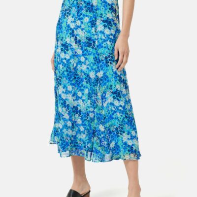 Clothing Jigsaw  | Rave Floral Crinkle Skirt Blue