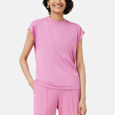 Clothing Jigsaw  | Whitney High Neck T-Shirt Pink