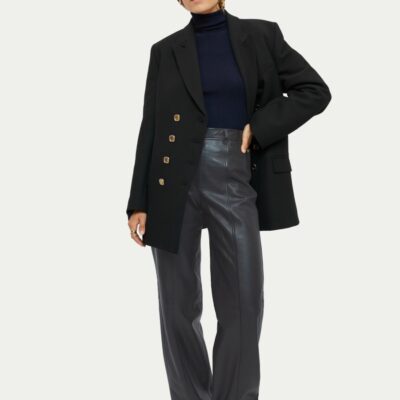 Clothing Jigsaw  | Leather Wide Leg Trouser Black