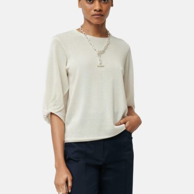 Clothing Jigsaw  | Twist Sleeve Knitted Top Cream