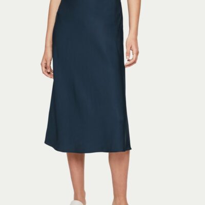 Clothing Jigsaw  | Satin Bias Midi Slip Skirt Navy