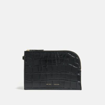 Accessories Jigsaw  | Sophia Croc Leather Pouch Black