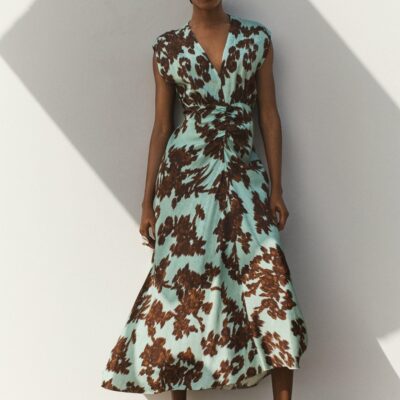 Clothing Jigsaw  | Ikat Posy Jacquard Ruched Dress Aqua