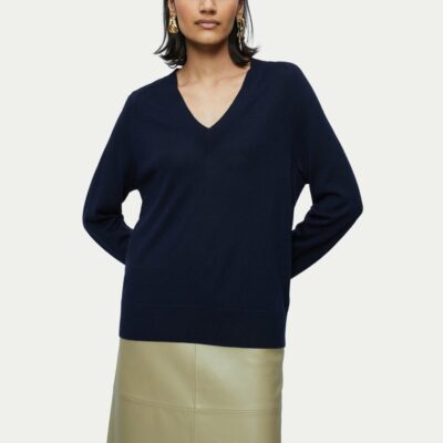 Clothing Jigsaw  | Merino V Neck Slouchy Jumper Navy