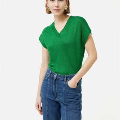 Clothing Jigsaw  | Linen Short Sleeve V Neck Tee Green