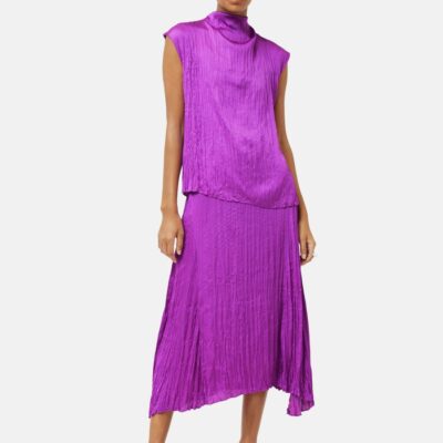 Clothing Jigsaw  | Satin Crinkle Midi Skirt Purple Orchid